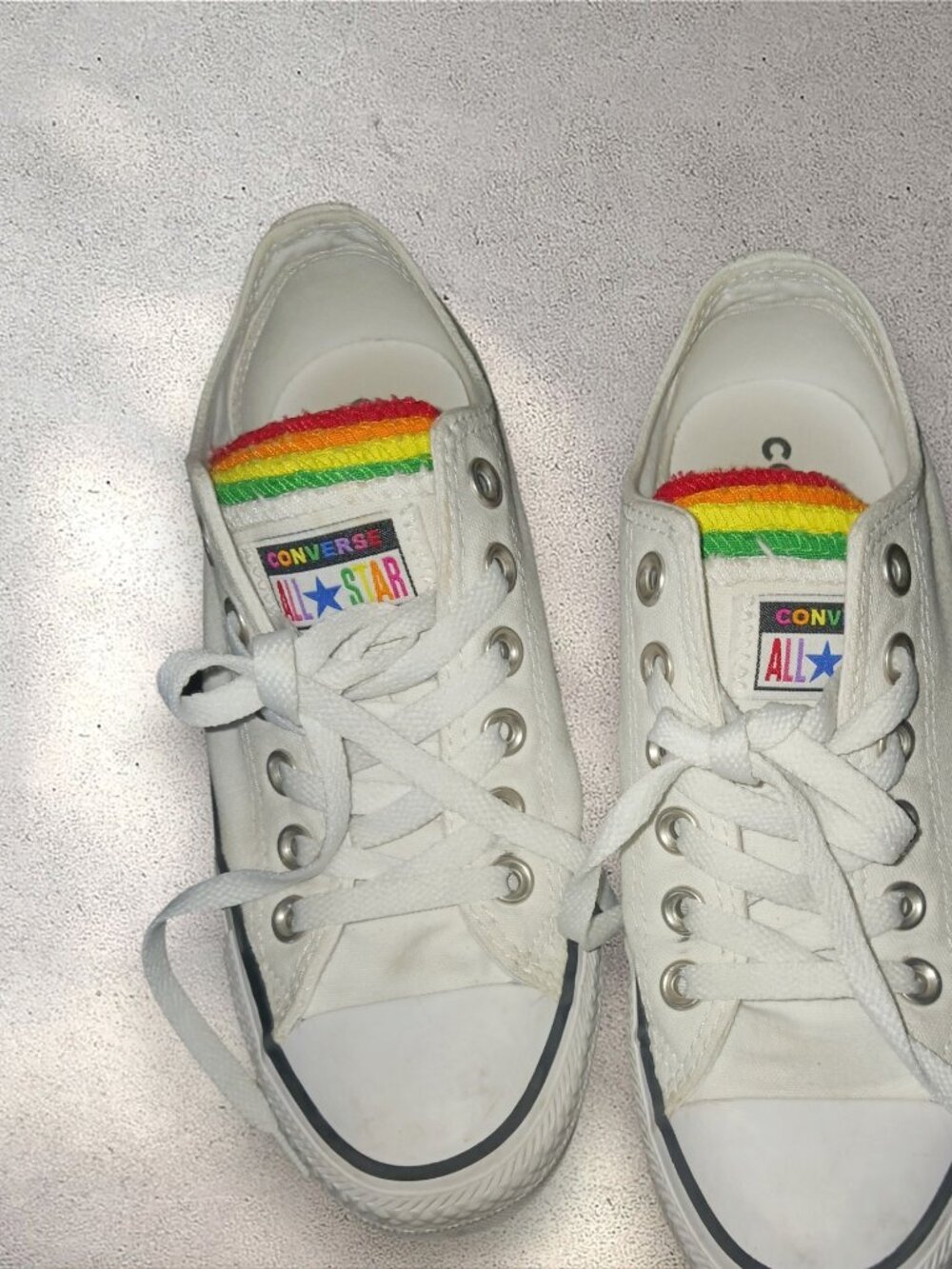 Converse Chuck Taylor All Star Rainbow Tongue Low Top Sneakers White Women's 6.5